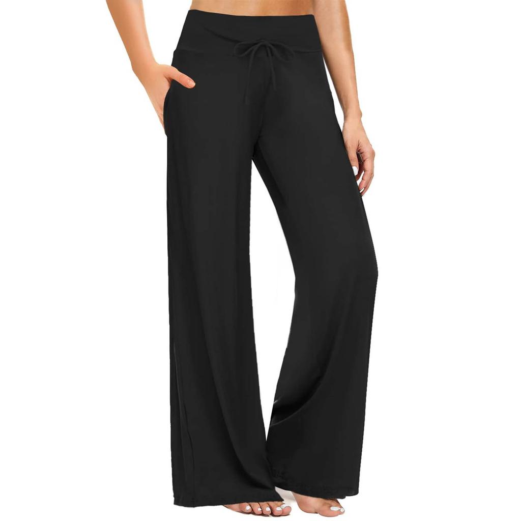 Womens Wide Leg Pants Summer Casual Loose  Elastic Waist  Trousers Yoga Pants With Pockets