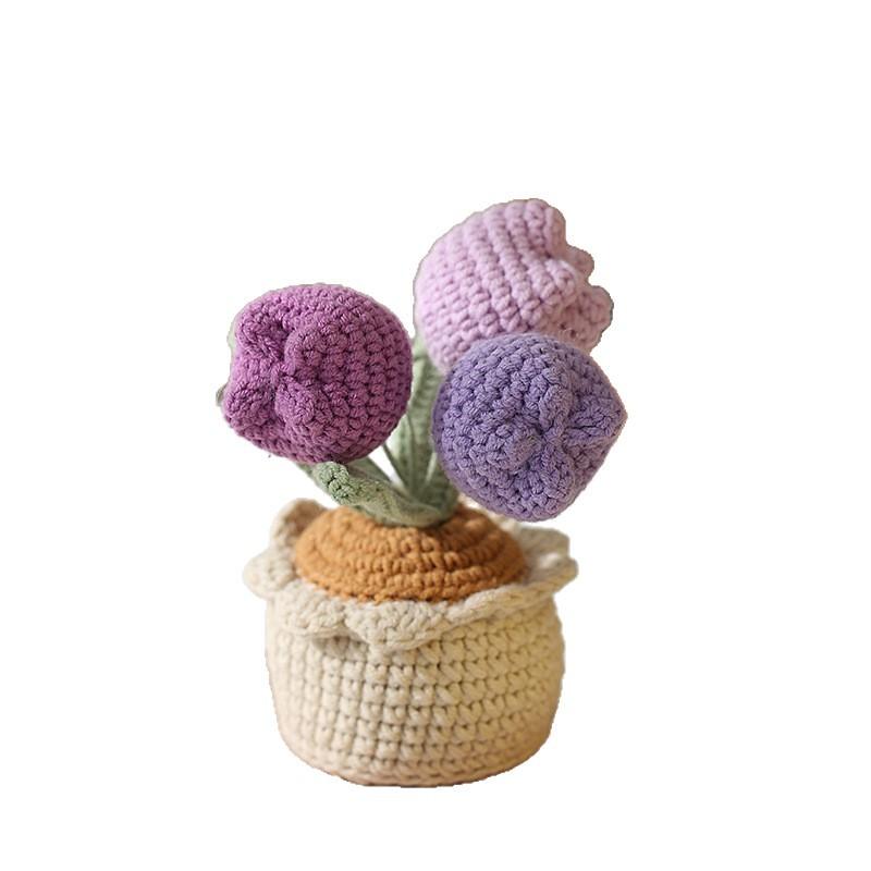 Creative Handmade Yarn Crochet Tulip Potted Plant Home Decoration Crafts Desktop Car Gift Shooting Props