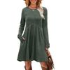Women's Long-sleeved, Round-neck, High-waisted, Pocketed, Striped Dress