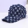 Unisex fringed checkered denim baseball cap with fashionable street shading and casual duckbill cap