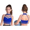 Kids Gymnastics Top Halter Sleeveless with Sparkling Rhinestones Cross Front Backless Dance Wear Costume