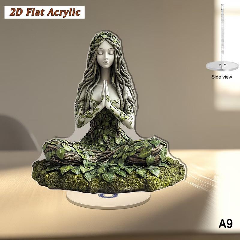 2D Flat Rotating Acrylic Desktop Decor Forest Goddess Design Table Figurine Meditation Goddess Home/Office Decoration Perfect Gi