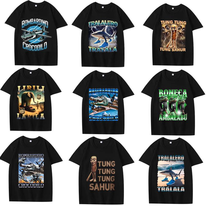 Italian Brainrot Funny Meme T Shirt Men Women Tralalero Tralala Tung Tung Tung Sahur Bombardiro Crocodilo Brr Brr Cappuccino Tee