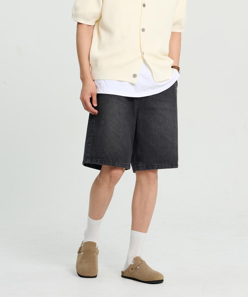 CREEDMENS Slender Denim Elastic Shorts (Black)