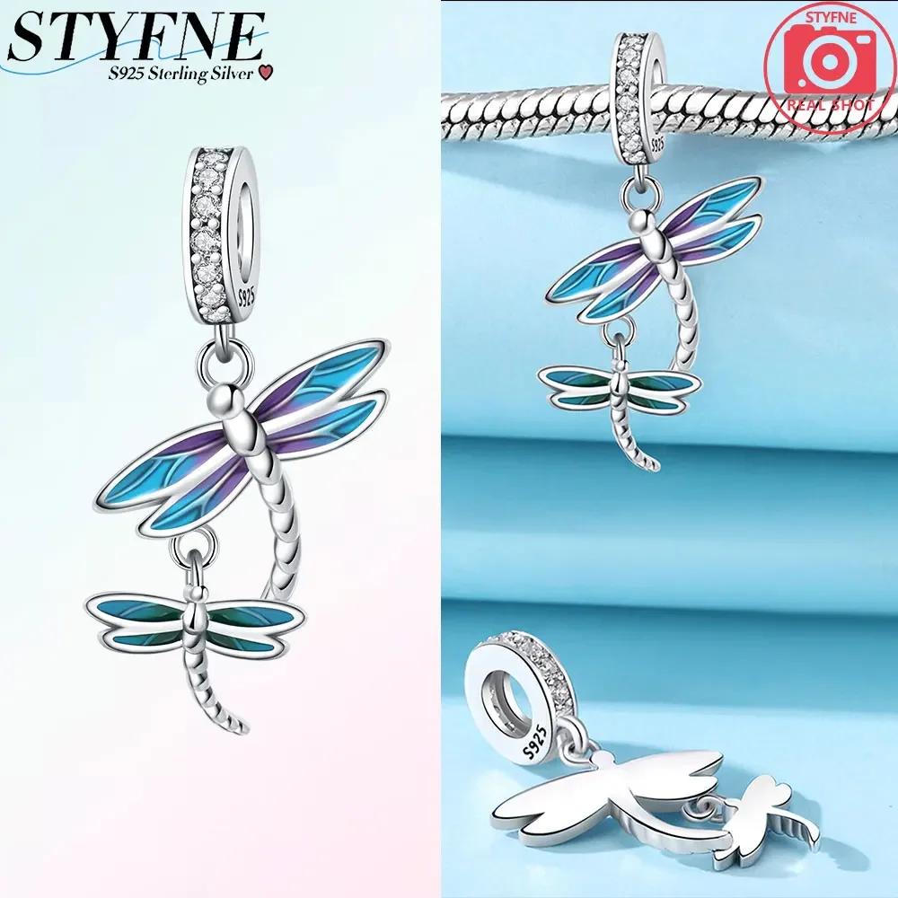 New Copper Blue Gold Butterfly Dangle Charm Fits Original Bracelet Necklace Spring Series Fine Jewelry