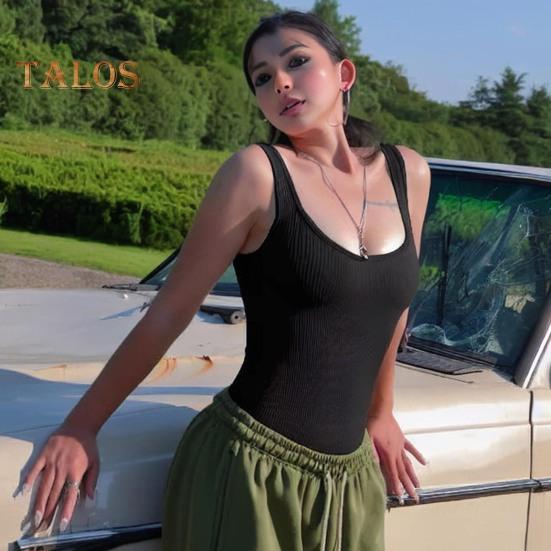 Women Summer Bodysuit Square Neck Sleeveless Skinny Elastic with Crotch Button Closure Tight Waist Backless Solid Color Soft Breathable Lady Sexy