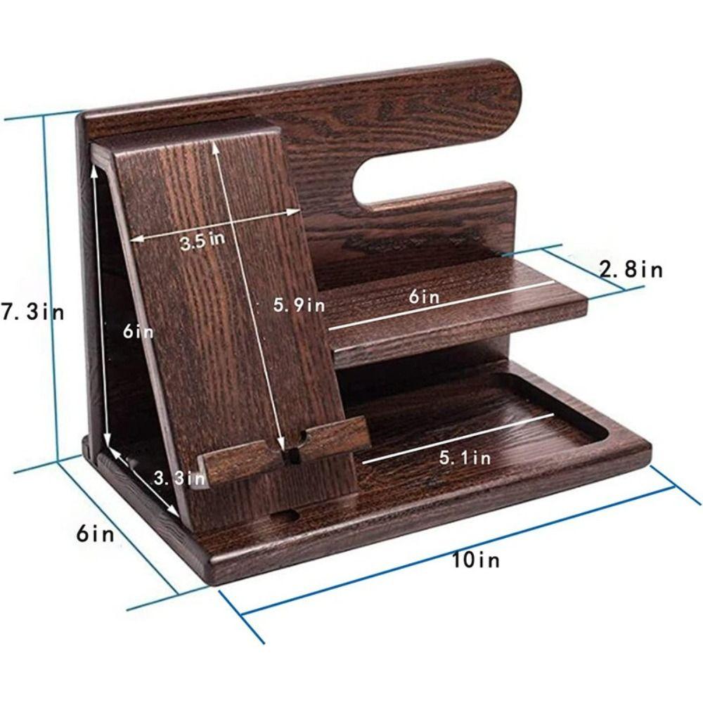 Solid Wood Charging Phone Holder Space Saving Watch Organizer Keychain Wallet Storage Rack Gift