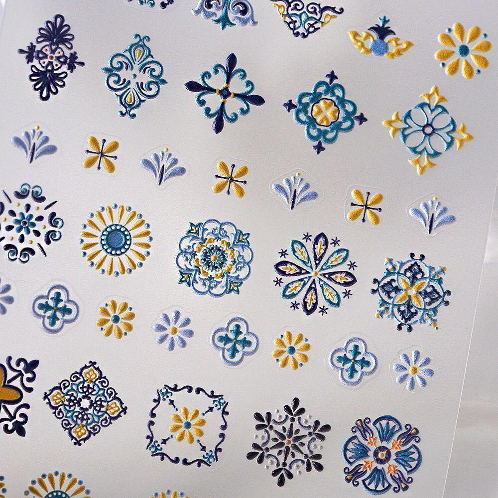 T New 5D Bohemian Ethnic Style Nail Art Sticker Relief Three-dimensional Painted Print Small Pattern Glue Nail