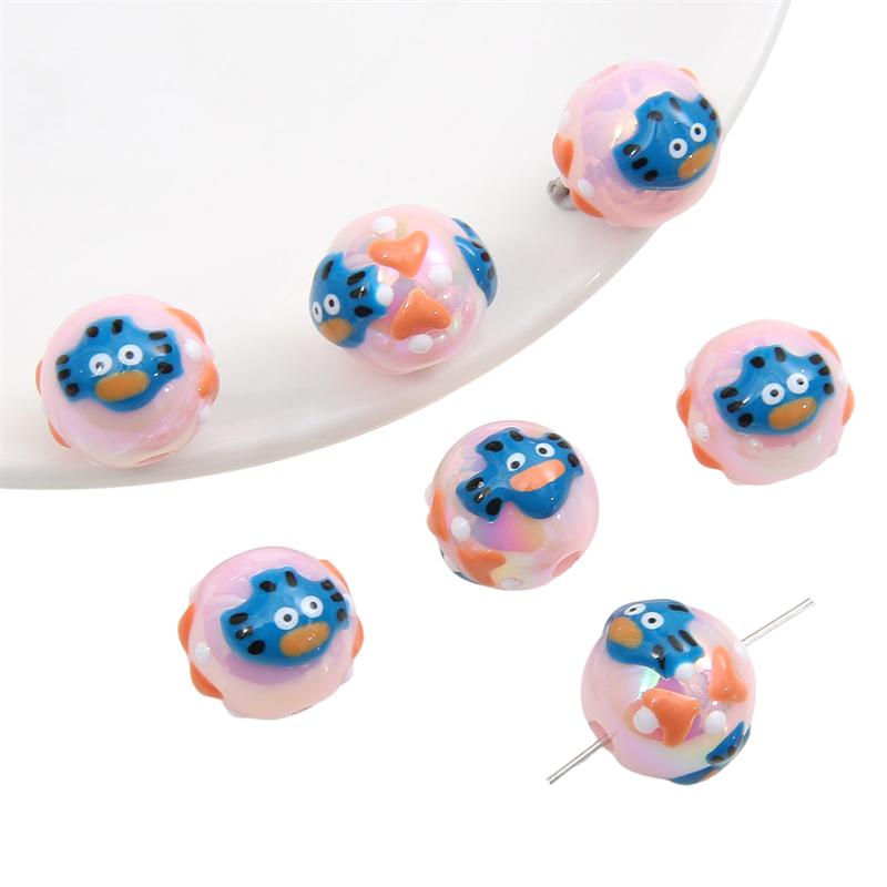 Hand-drawn Acrylic Beads Cute 16mm Spacer Charms for Keychain Jewelry DIY