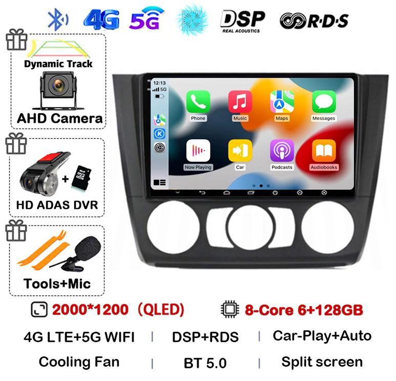 Android 14 Carplay Auto Car Radio For BMW 1 Series E81 E82 E87 E88 AT/MT 2004-2012 GPS Multimedia Stereo Player Audio WIFI+4G BT
