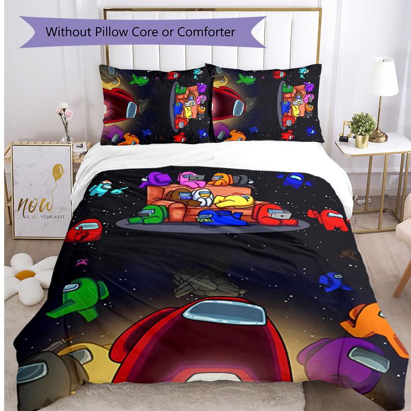 Among Us Set Lenzuola Stampato 3 Pezzi Copripiumino Traspirante Morbido Set Federe Lavabile Decorazione Camera da Letto Regalo per la Casa