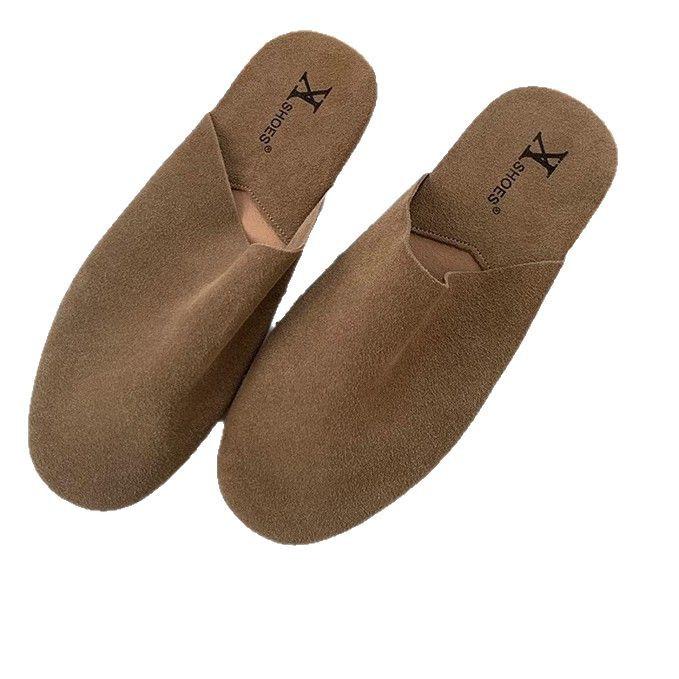 French Retro Lazy Style Bag Head Half Slippers Women's Outer Wear 2025 Comfortable and Versatile Flat-bottomed Casual Cool Slippers