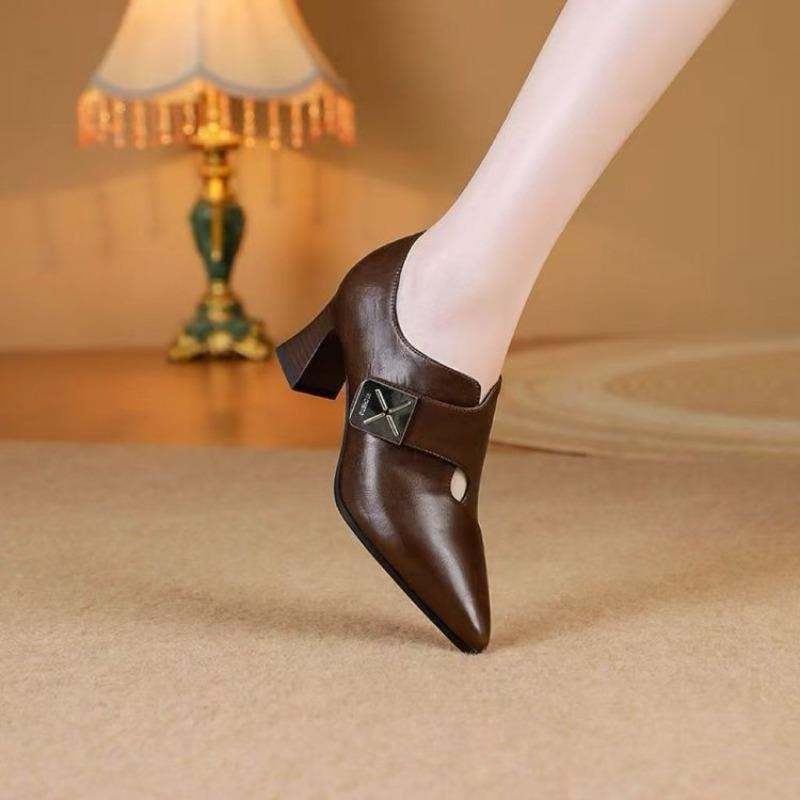 New Style Pointed-toe Thick-heeled High Heels for Men. Versatile Hollow-out Shoes.