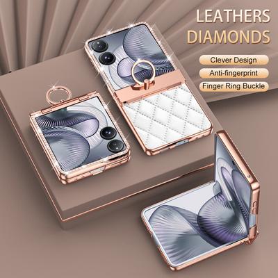 For Xiaomi Mix Flip 2 Case Ring Holder Rhinestone Leather+PC Cover with Rear Screen Film