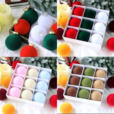 Christmas & New Year PET Round Flocking Ball Ornaments - Boxed Tree Decor Props