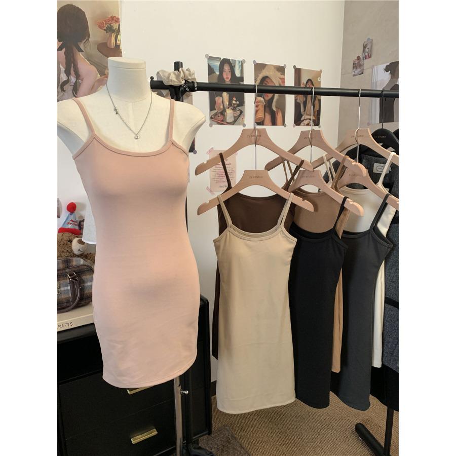 Gebürstetes Slim-Fit Trägerkleid mit Brustpolstern - Vielseitiger kurzer Rock für Damen, Herbst-Winter Sexy Stil