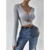 Women'S Sexy V-Neck T-Shirt Autumn And Winter Careful Machine Exposed Navel Slim Fit Short Top