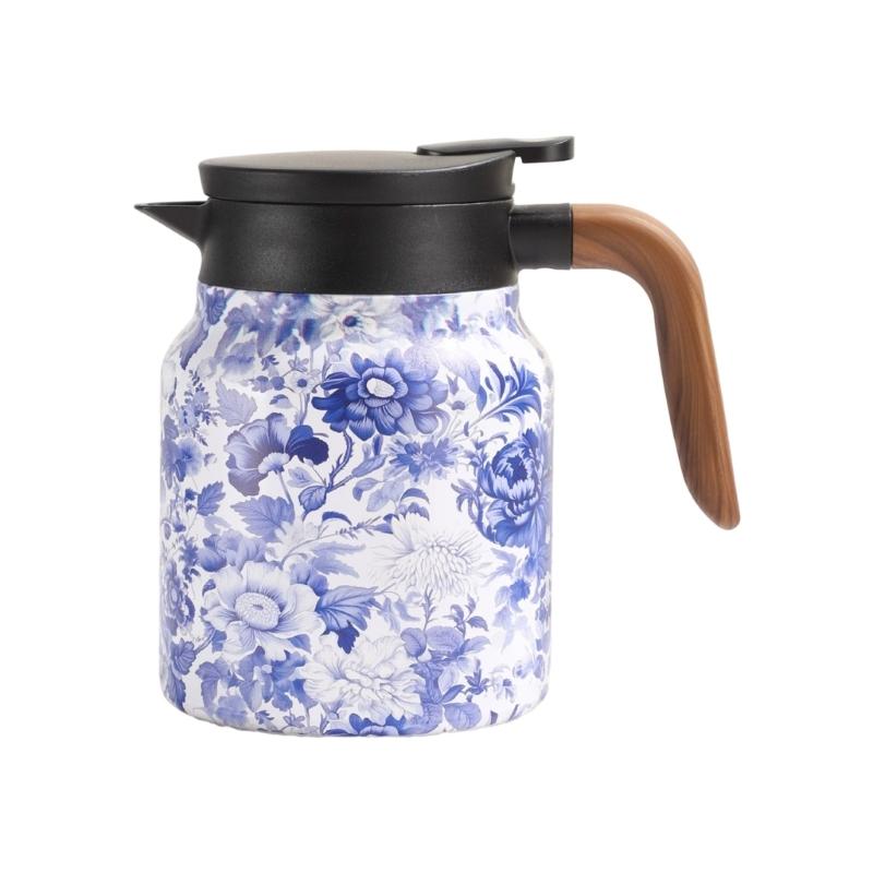 Retro Style Floral Pattern Teas Thermal Pot 1000ml Double Walled Insulation Nonrust Steel Kettles With Filter
