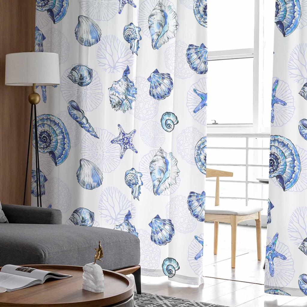 Starfish And Shell Coral Retro Window Tulle Curtains for Living Room Bedroom Hotel Luxury Decoration Sheer Curtains