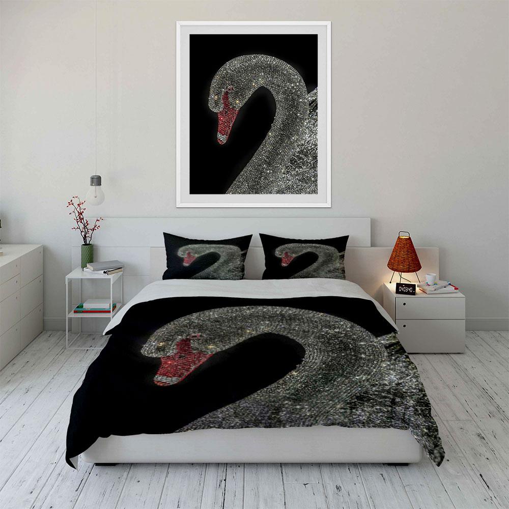 Sparkly swan on black. Bedding sets Duvet cover sets Duvet covers Pillowcases(1* Duvet Cover 2* Pillowcases without duvet insert)