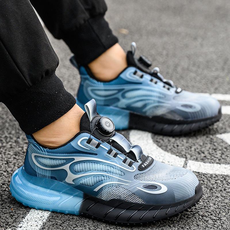 Fashion Rotating Button Safety Shoes Men Steel Toe Shoes Non-slip Safety Work Shoes Man Breathable Air Cushion Work Protective Sneakers