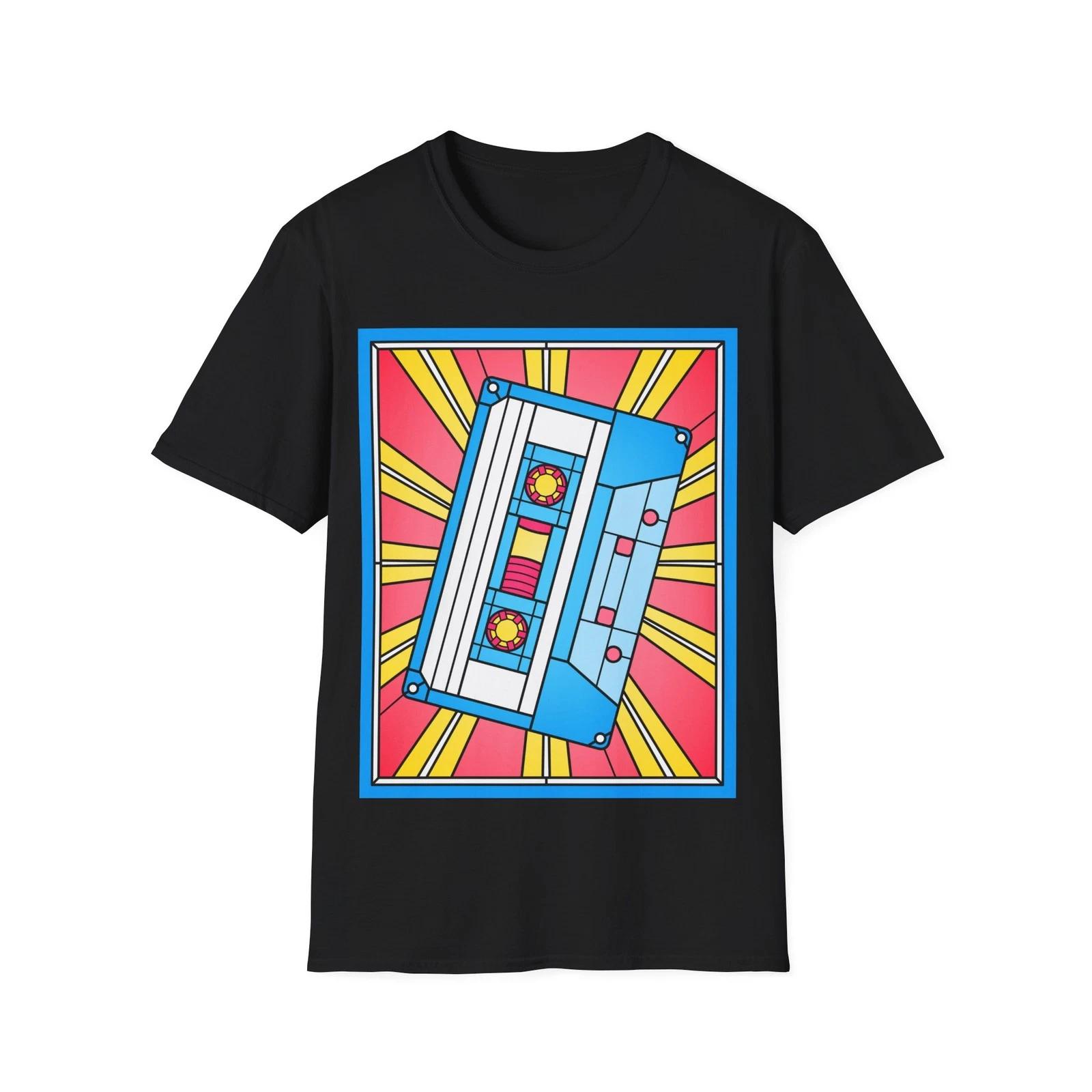 Stained Glass Cassette Tape T-Shirt, Graphic Music Tee, Unisex Regular Fit Top 4XL