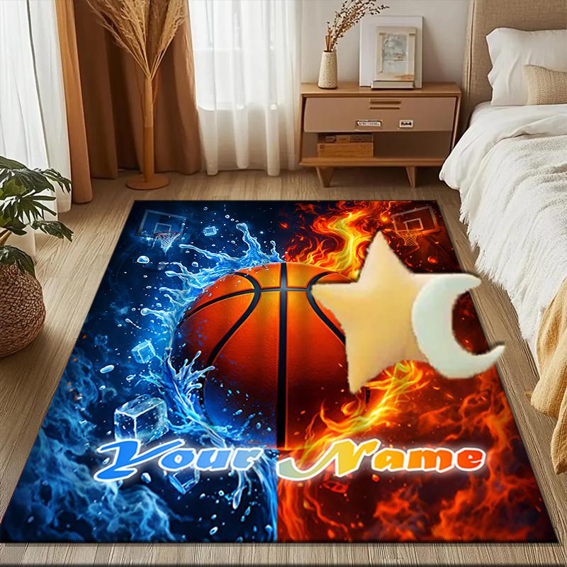 1PC Custom Name Fire And Ice Basketball Theme Floor Mat Ideal for Living Room, Game Rooms, Office, Bedroom,Floor Mat Playful Design158