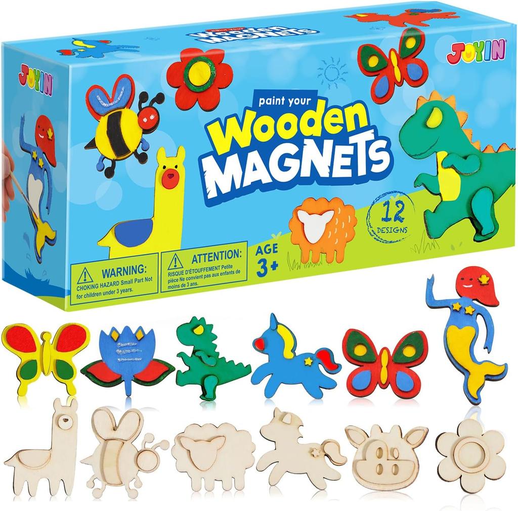 JOYFY 12 Wooden Magnet Creativity Arts & Crafts Painting Kit for Kids Decorate Painting Gift for Halloween Crafts Birthday Gift