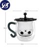 Double Wall Glass Milk Juice Cup Creative Cute Cat Shape Coffee Mug Cartoon Couple Teacup with Cover Household Office Drinkware