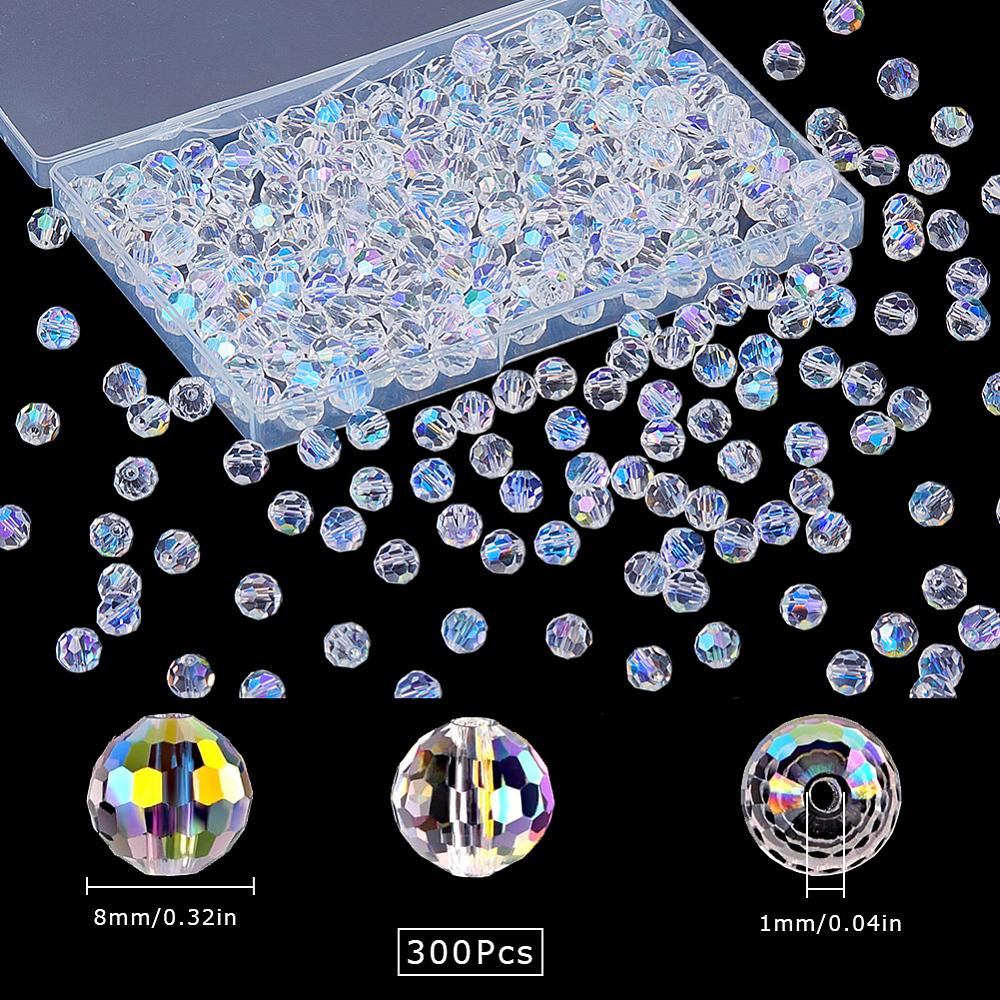 300Pcs Electroplate Glass Beads Strands AB Color Faceted(32 Facets) Round Clear AB 8mm Hole: 1mm