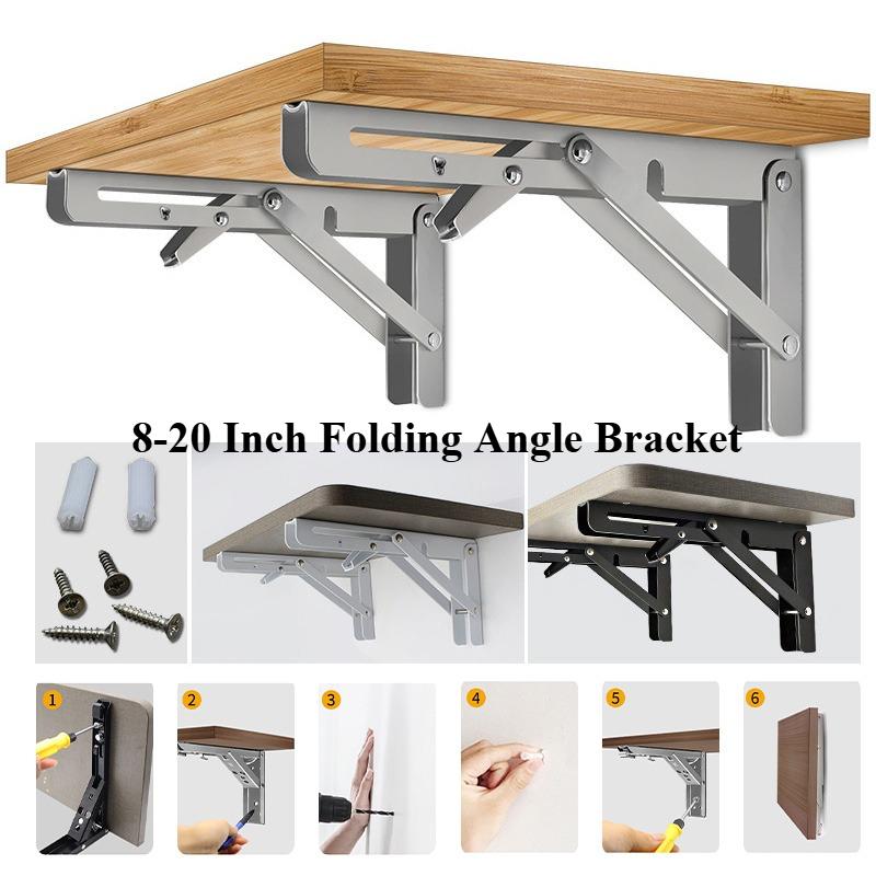 2pcs/set Brushed Stainless Steel 6-20 Inch Folding Angle Bracket Triangle Shelf Heavy Support Adjustable Wall Mounted Bench