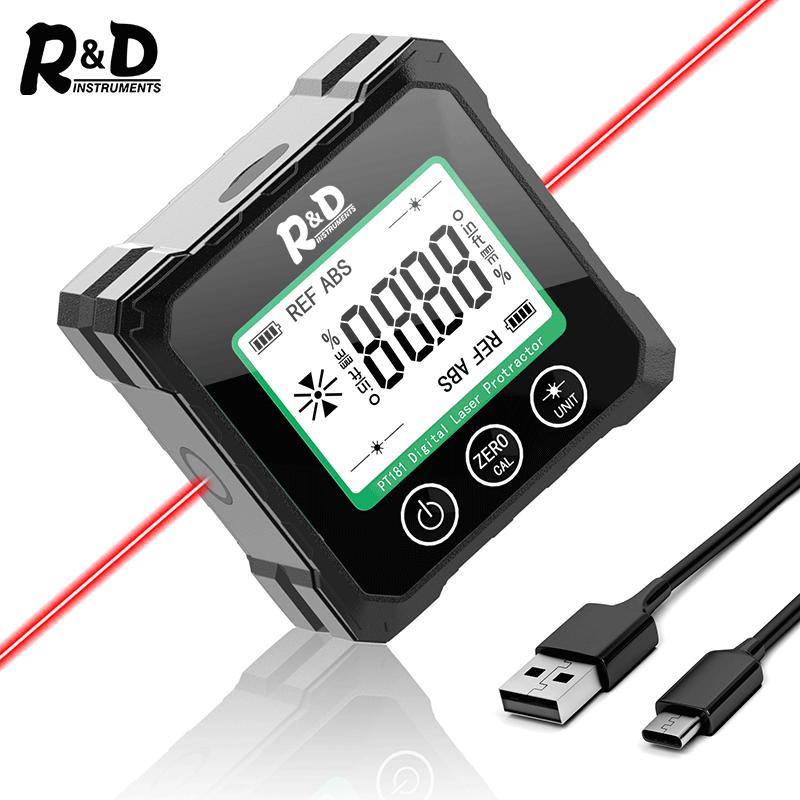 

R&D PT181 Laser Digital Protractor Angle Measure Inclinometer 3 in 1 Laser Level Box Type-C Charging Angle meter for home PT181- with laser