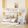 Bunk Bed Children's Bed 140x200 Cm with Slatted Frame, Storage Ladder, Safe Railing and Two Drawers, Made of Pine Wood & MDF, Without Mattress