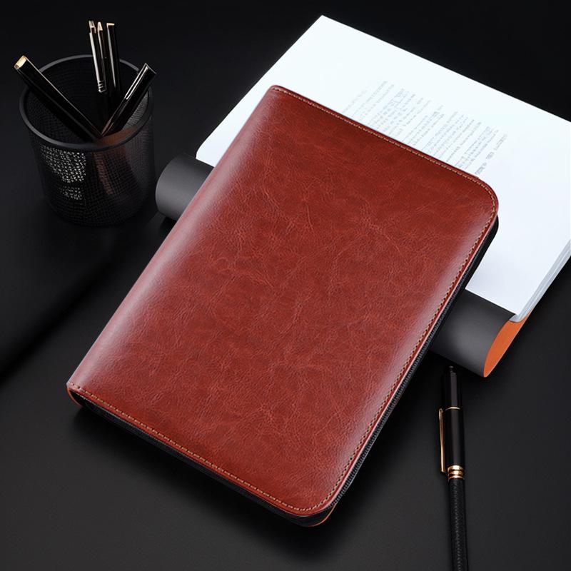 A5 Multi-Functional Leather Zipper Notebook with Large Capacity and Loose-Leaf Pocket Inserts, B5 Size