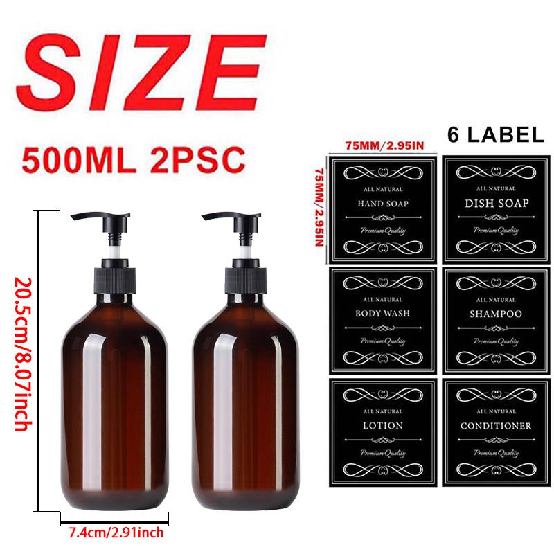 500ML /16.9OZ 2 Pack Amber Bottle with Pump Dispenser Soap Dispenser Bottle Shampoo Lotion Shower Pump Bottle Liquid Container with Labels коричневый