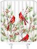 Red Birds Shower Curtain Merry Christmas Xmas Pine Branches Twigs Pinecone Rustic Wild Holiday Happy New Year Festival Ornament
