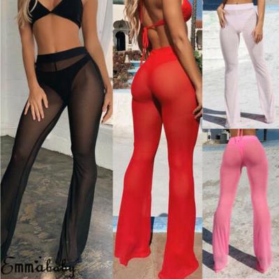 Γυναικείο παντελόνι Beach Mesh Sheer Wide Leg Bikini Cover Up Flared παντελόνι