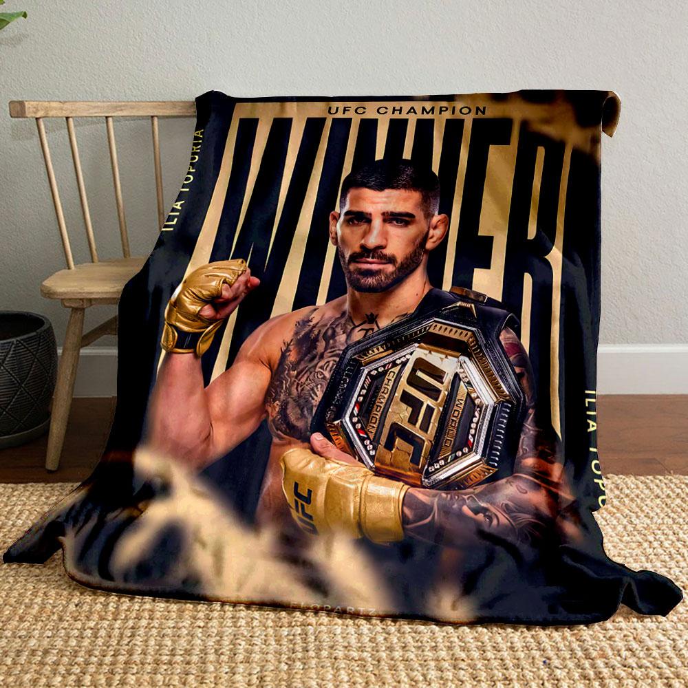Vintage Ilia Topuria UFC Champion Art Dark Cozy Blanket, Warm Plush Blanket for Home Comfort, Multipurpose Blanket for Home and Travel