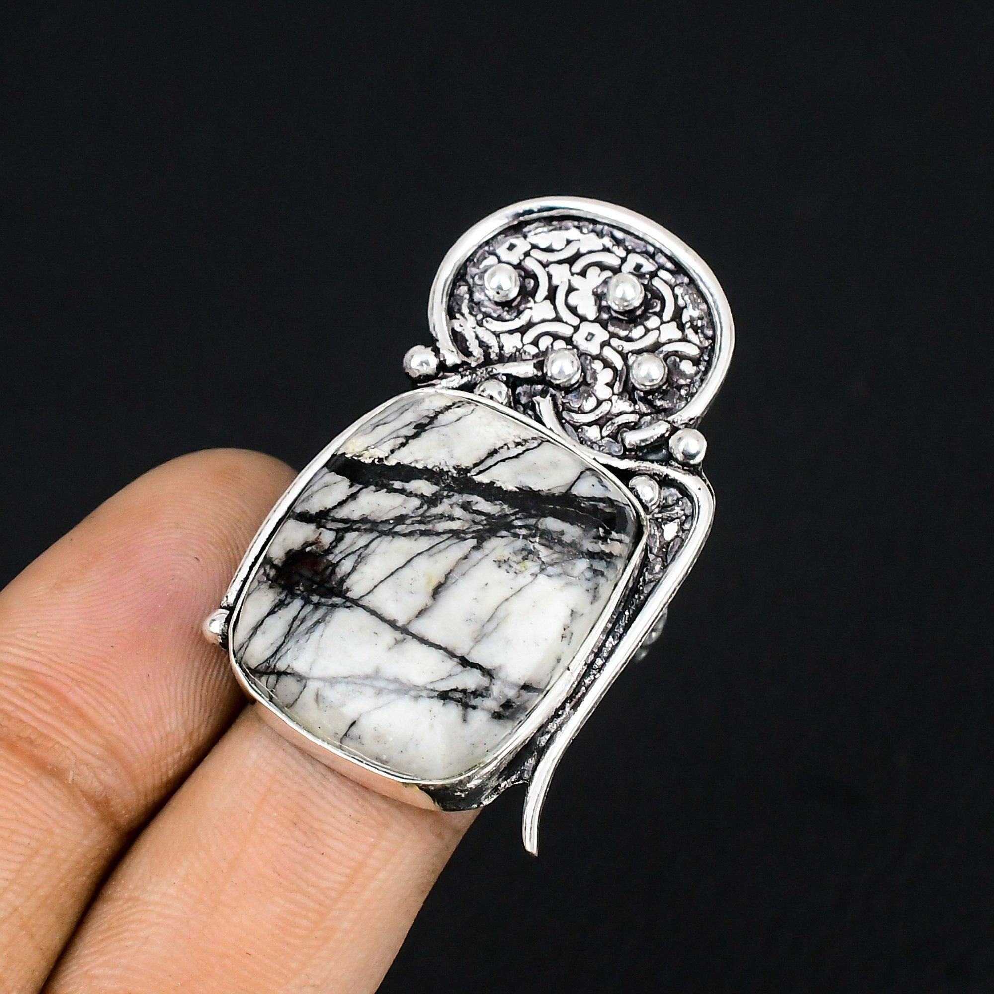 925 Silver Spider Web Jasper Stone Statement Promise Wife Ring Jewelry Size 6 6