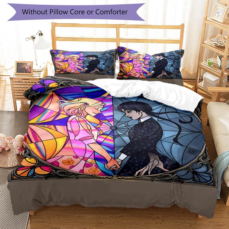 3pcs Wednesday Bedding Set Duvet Cover Closure Includes 1 Duvet Cover & 2 Pillowcases, Soft and Comfortable for All Seasons.