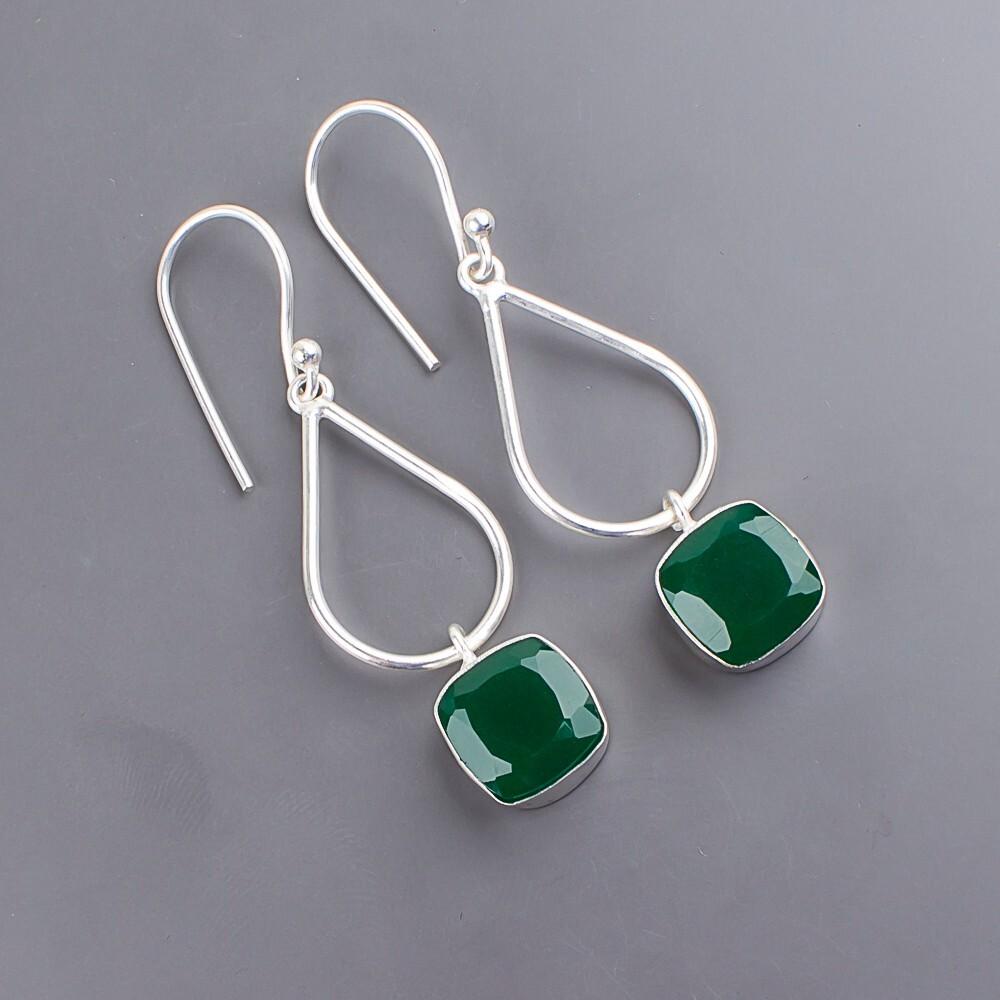 Green Onyx Gemstone 925 Sterling Silver Handmade Jewelry Earrings 1.90" For Gift EE-7-13