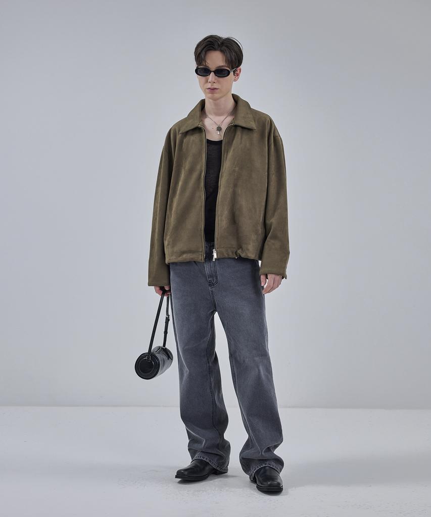Ironyporno Whiteline 86-Iro161 Hidden Pocket Collar Suede Jacket Khaki