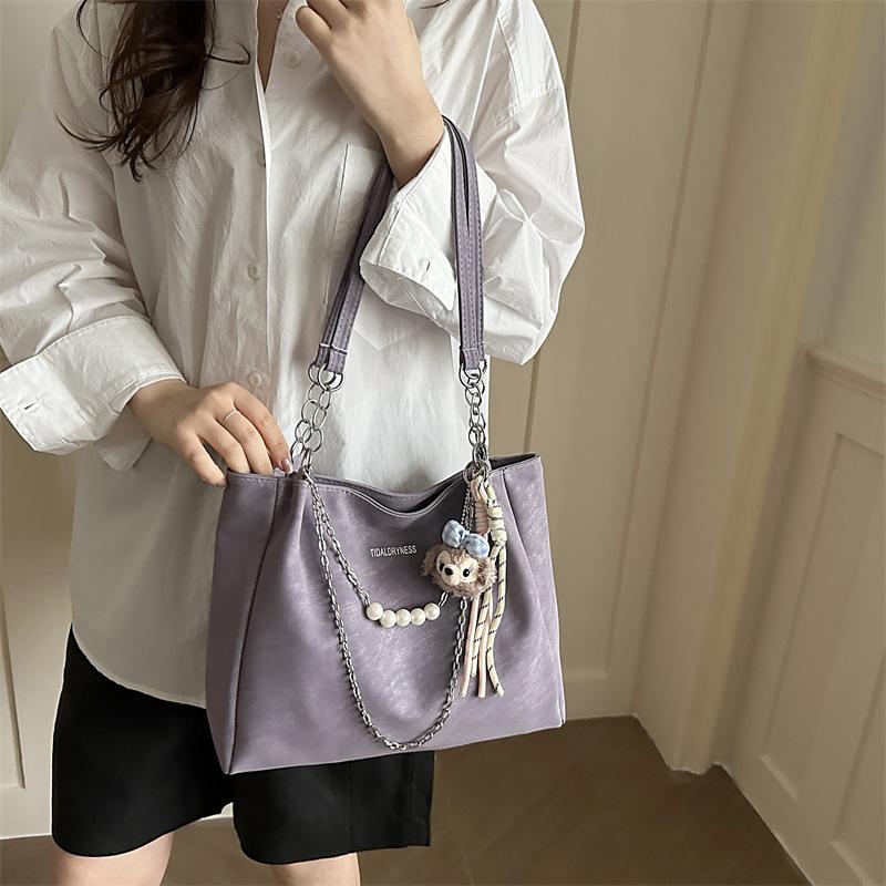 Trendy Women's Bags New Versatile Commuter Texture Pearl Chain Large Capacity Casual Shoulder Tote Bag