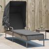 Vidaxl Sun Lounger with Canopy, Grey, Poly Rattan