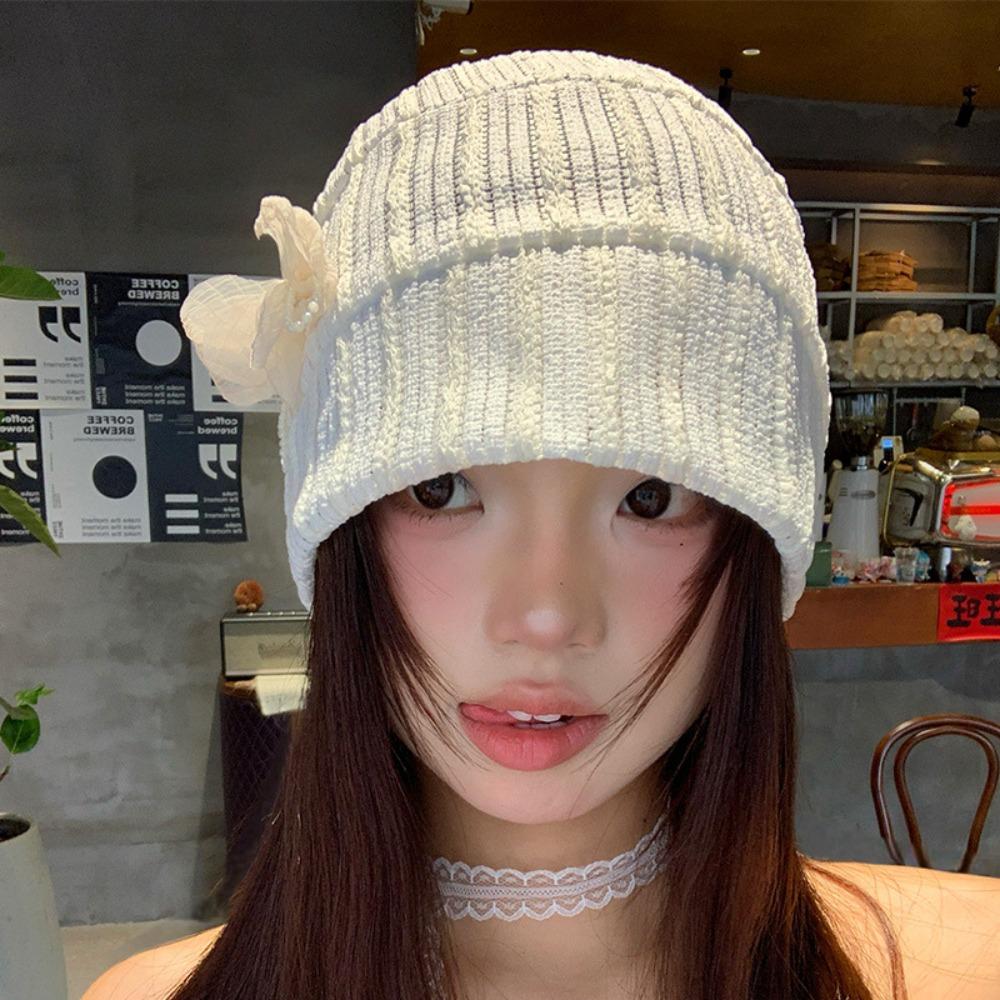 Sweet Beanies Hat Breathable Knitted Hat Casual Flower Pullover Hat  Outdoor