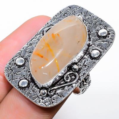Natural Golden Rutile Gemstone 925 Sterling Silver Gift Ring Size 6.5 e3P41