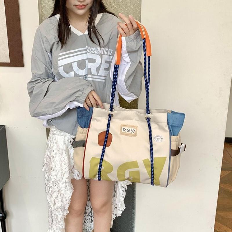 Summer Color Contrast Design Nylon Casual Block Women'S Tote Bag Durable Shoulder Handbag For Use Office Ladies Work Business Commutin