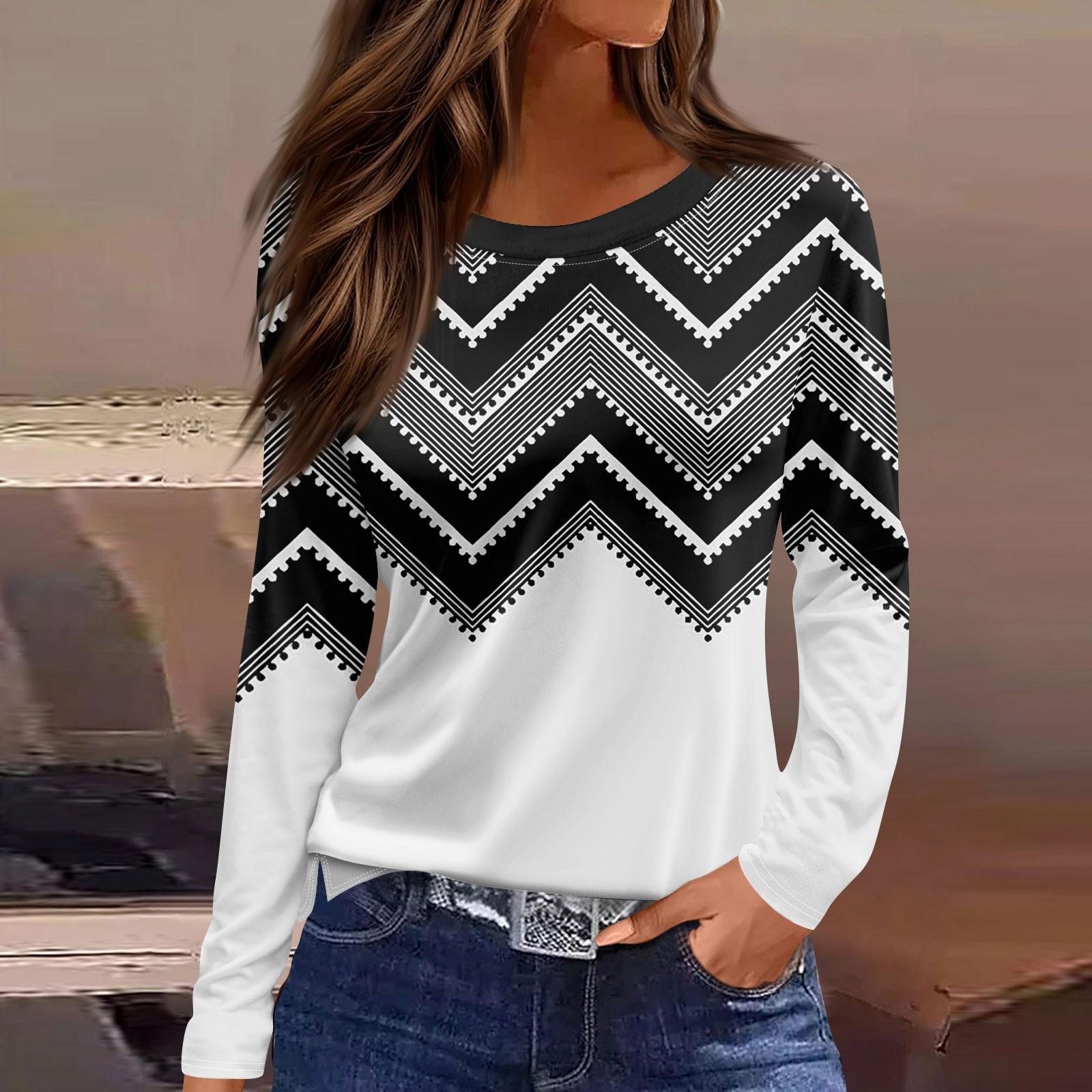 

Женская модная повседневная свободная футболка с разрезом и круглым вырезом с длинным рукавом с принтом, женский топ M