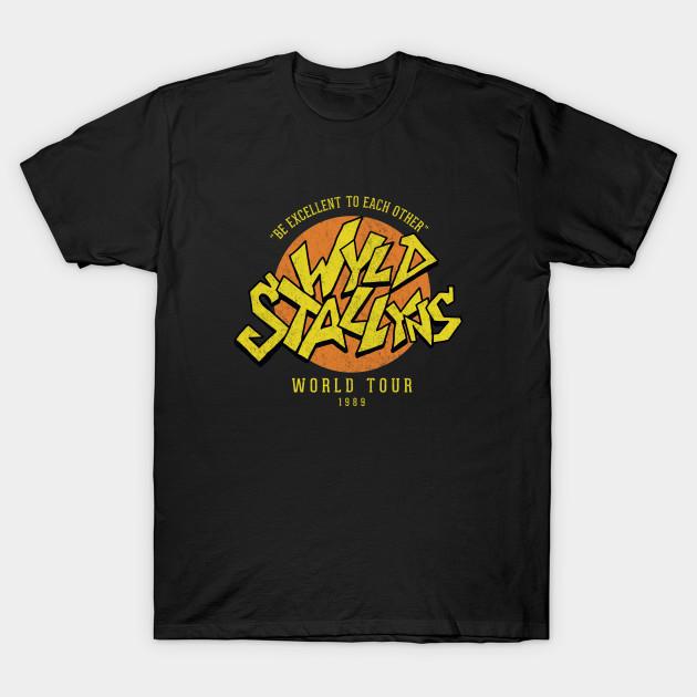 Men Black Print T-shirt Wyld Stallyns World Tour 1989 - Vintage Logo No-Cut Transfer Paper Print Cotton Tshirt M чёрный