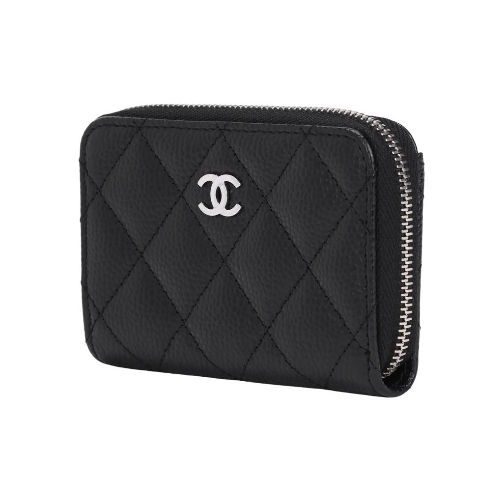 CHANEL classic zipper grain embossed silver buckle calfskin with metal wallet female black
